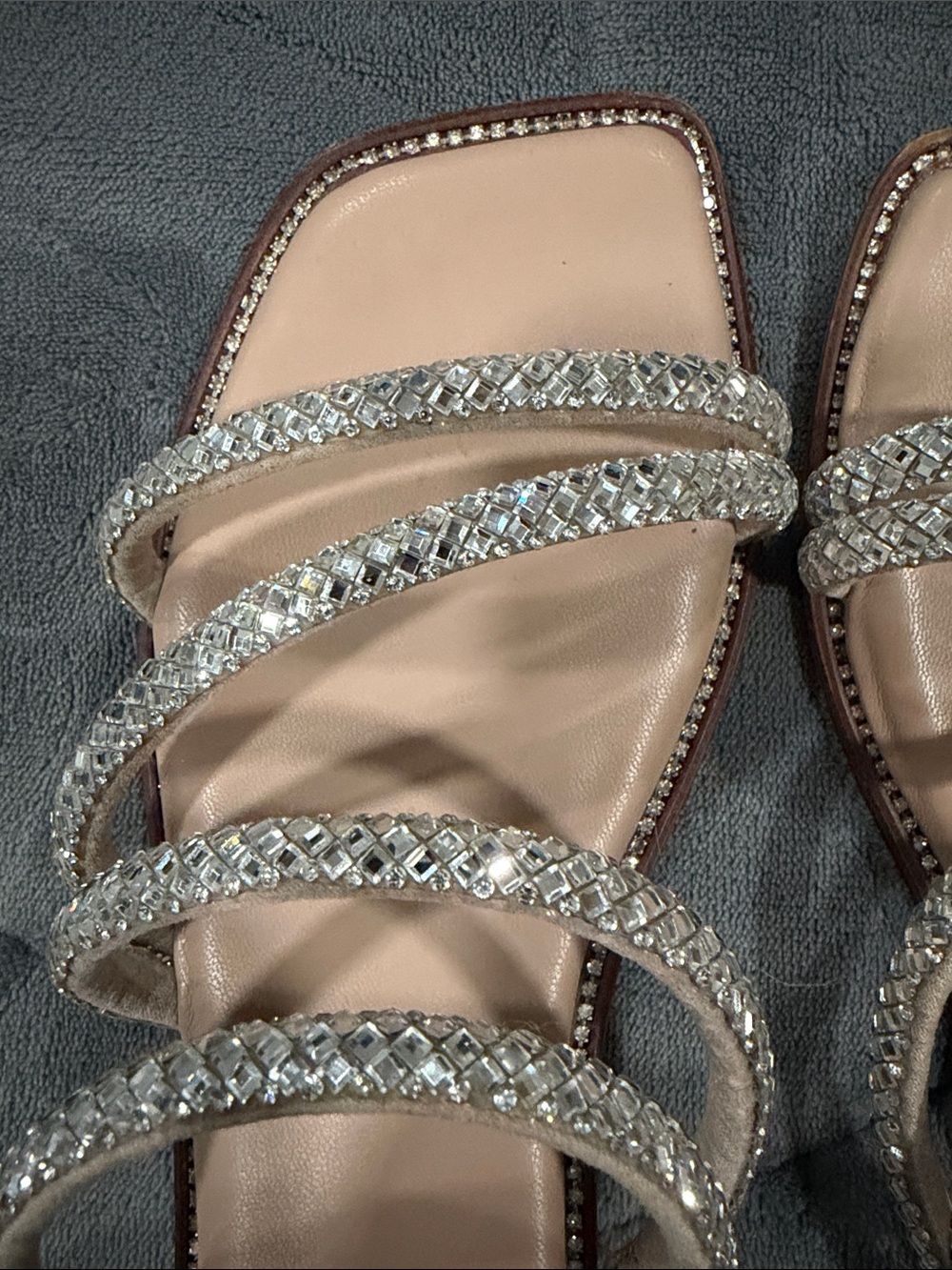 Steve Madden Nude Jeweled Multi-Strap Slide Sandals - Picture 2 of 4